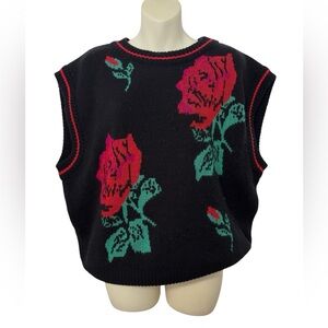 Vintage Floral Knit Women's Sweater vest - Black and Red